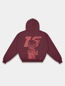 Racer No. 16 Heavyweight Full-Zip Hoodie in Burgundy with tonal racing driver graphic — Monaco Social Club streetwear
