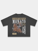 Vintage Cowboy Heavyweight Boxy Tee in Faded Black with western horseback rider and Cowboy Killer graphic — Monaco Social Club streetwear