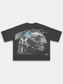 Black No. 1 Flight tee by Monaco, back view showing helmet print detail and drop-shoulder fit.