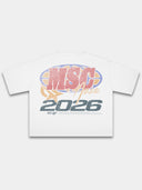 MSC Athletic Heavyweight Boxy Tee in White with retro oval logo and 2026 vintage graphic — Monaco Social Club streetwear