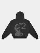 Racer No. 12 Heavyweight Full-Zip Hoodie in Faded Black with teal racing driver graphic — Monaco Social Club