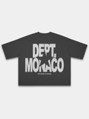 Blur Dept. Heavyweight boxy tee in Black with stacked Monaco typography and star graphic — Monaco Social Club streetwear