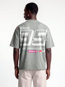 Monaco Sponsor light grey heavyweight tee worn by model, back view with large No. 35 and racing sponsor graphics.
