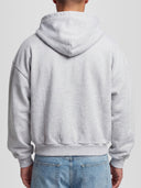 Men model wearing the Monaco Dept. Heavyweight Full-Zip Hoodie in heather gray — Monaco Social Club streetwear