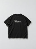 Monaco Social Club Montreal Blur Tee in black, front flat lay showing white Montreal Hockey Club lettering and an oversized boxy cut.