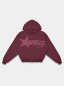 Monaco Dept. Heavyweight Full-Zip Hoodie in Merlot — Monaco Social Club streetwear