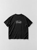 Monaco Social Club Toronto hockey tee in faded black, front flat lay showing white Toronto Hockey Club lettering and a maple leaf chest graphic.