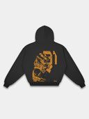Racer No. 81 Heavyweight Full-Zip Hoodie in Faded Black with papaya-orange racing driver graphic — Monaco Social Club streetwear
