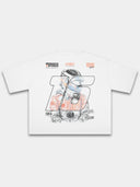#16 Racing Series Heavyweight Boxy Tee in White with hand-sketched racing driver portrait and MSC Championship badges — Monaco Social Club streetwear
