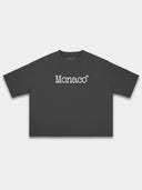 Dactylo Heavyweight Boxy Tee in Faded Black with serif Monaco trademark chest print — Monaco Social Club streetwear