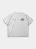 Arctic white Open Land heavyweight t-shirt, front mockup with Monaco and Country Heritage horse chest prints.