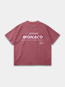 Monaco Sponsor faded merlot heavyweight tee, front mockup with Monaco racing logo and No. 35 chest print.