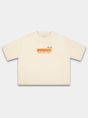 Monaco Trackside ivory boxy tee, front view with red and yellow racing logo on chest.