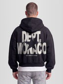 Blur Dept. Heavyweight Full-Zip Hoodie in Black with stacked Monaco typography and star graphic — Monaco Social Club streetwear